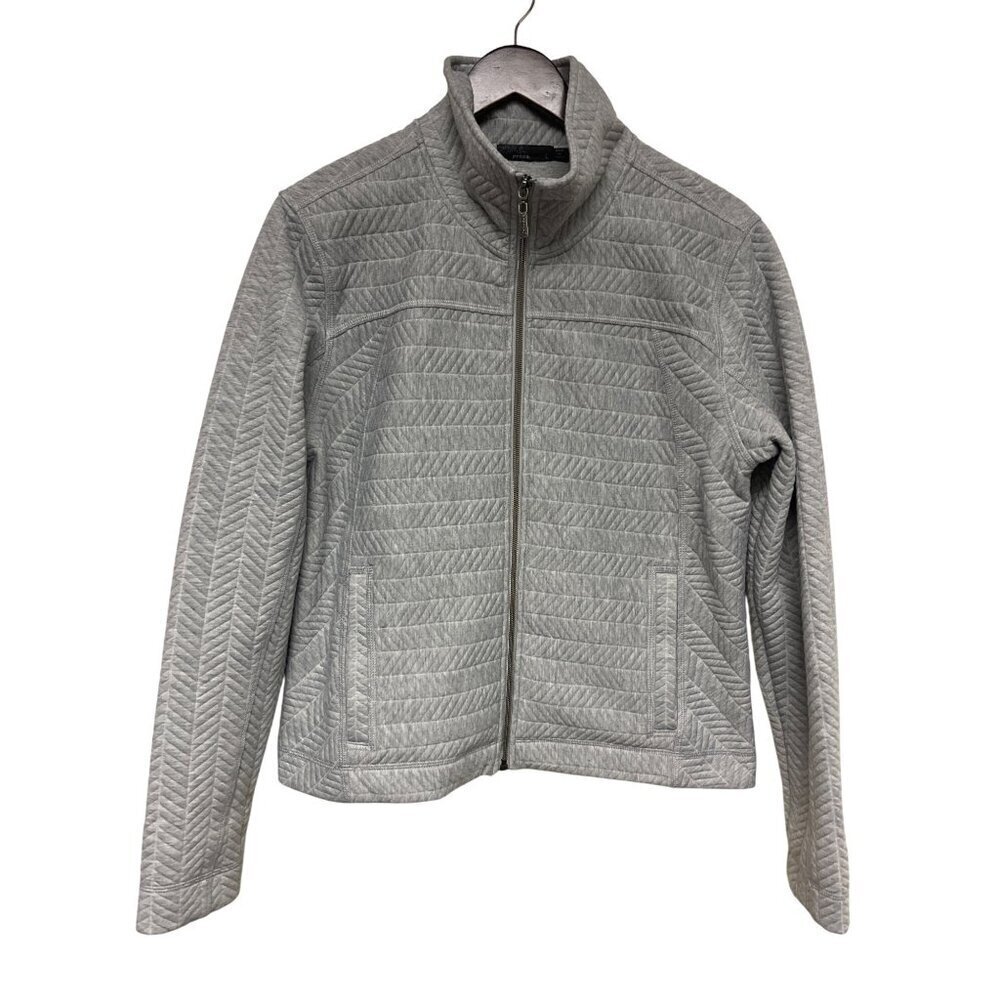 prAna Women's Hadley Heather Grey Full Herringbone Neck Jacket Moto Style Large